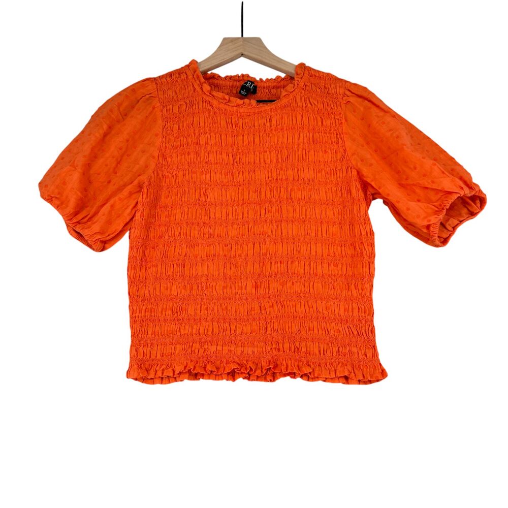 J Crew Top Womens Small Puff Sleeve Textured Voile Smocked Swiss Dot Cotton Fall - Picture 2 of 8